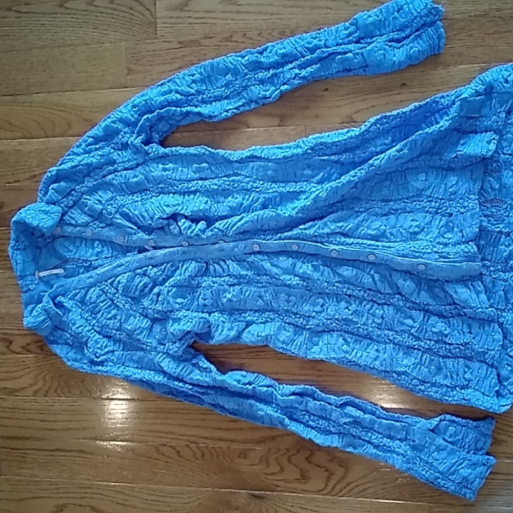 Free people blue lace Shayla top mini dress xs small nwot